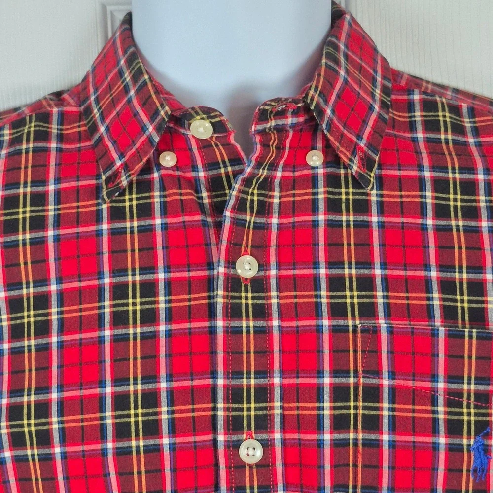 Ralph Lauren youth red plaid button down shirt boys‎ large Christmas holidays